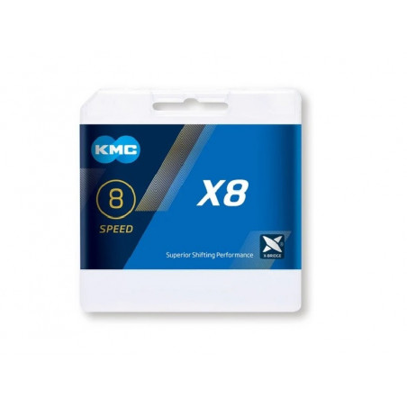 Cadena KMC X8 Plata/Gris 8v 114L Cadena KMC X8 Plata/Gris 8v 114L