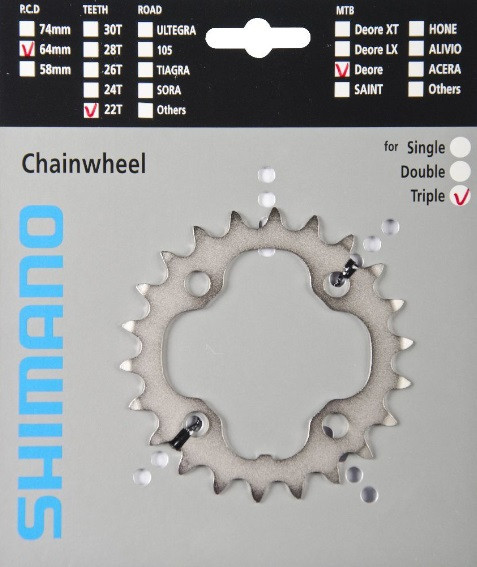 PLATO SHIMANO DEORE FC-M532 22D 9V PLATA BCD 64