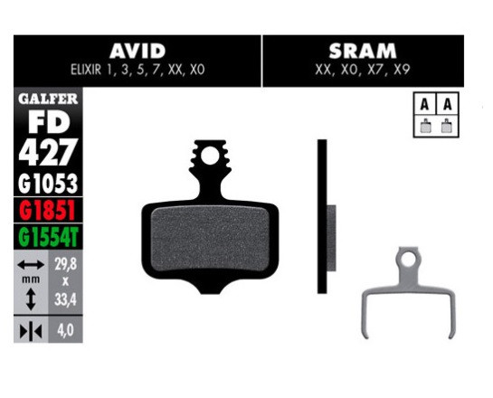 PASTILLAS GALFER STD AVID ELIXIR/SRAM XX FD427